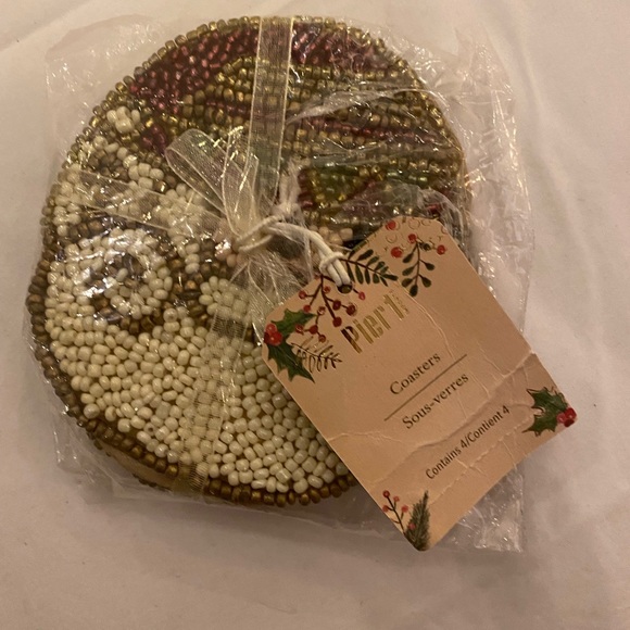 NIP Pier 1 Sant Face Beaded Coasters Made in India - Picture 3 of 9